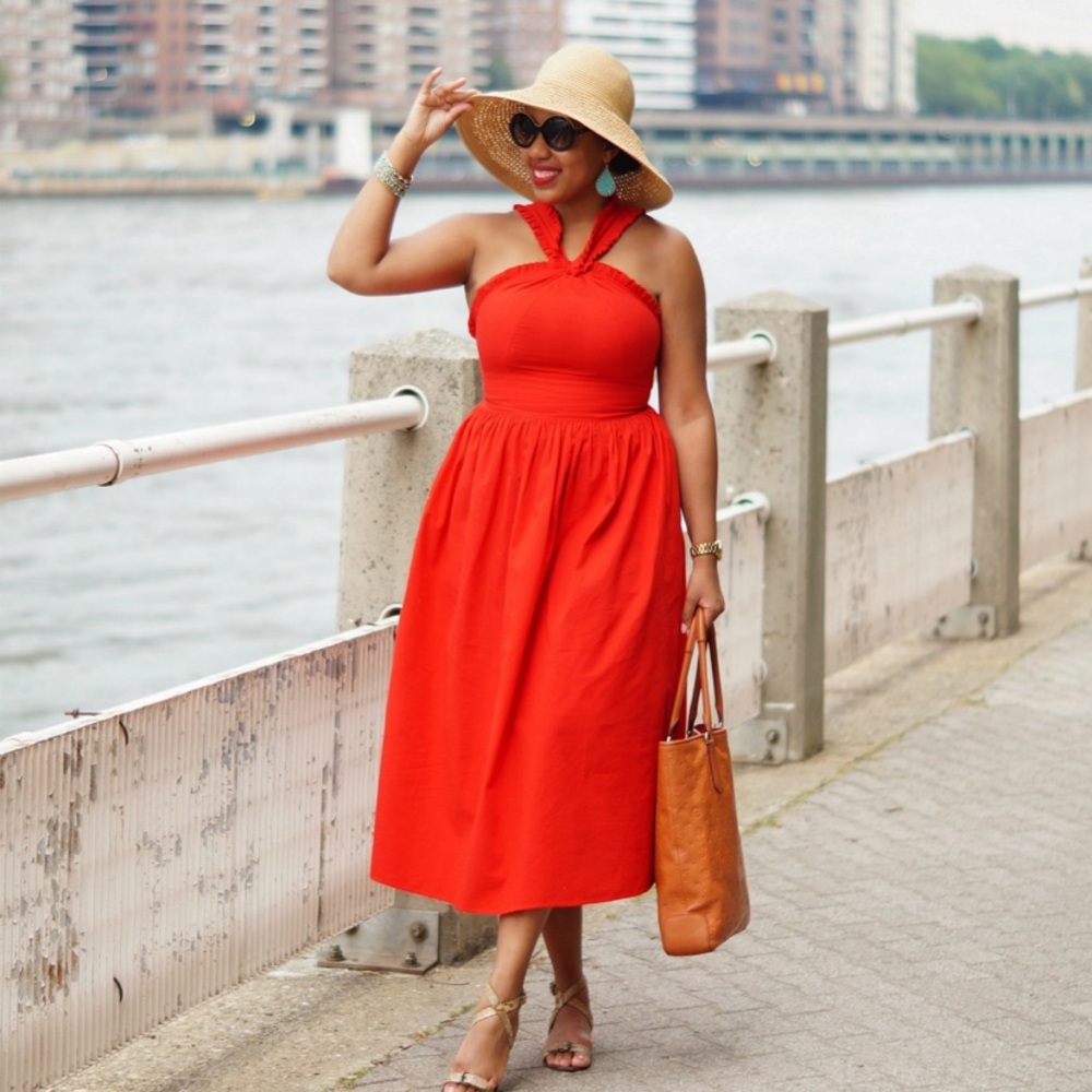 H&M Red Cross strap midi dress with pockets